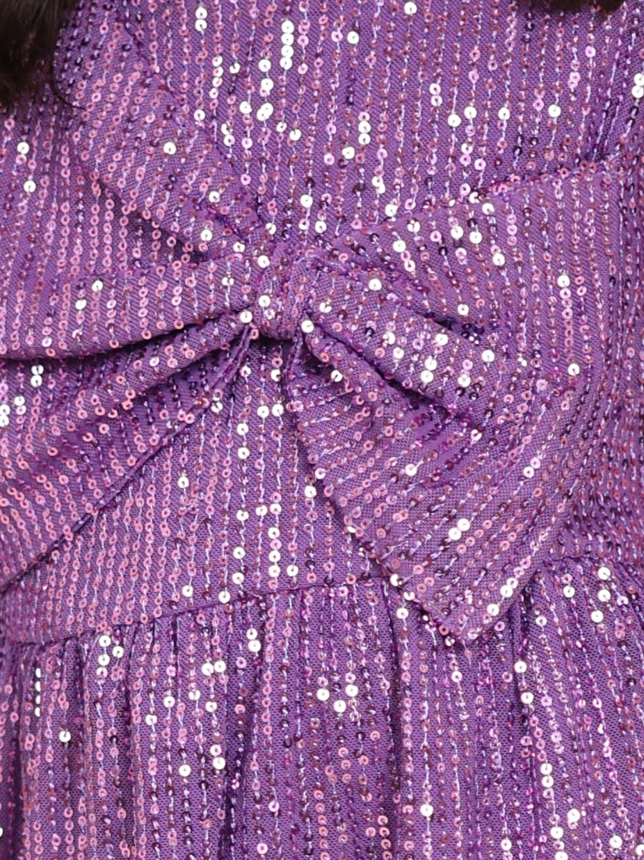 Purple Dazzle: Sequin Bow Dress with Coordinating Hairband