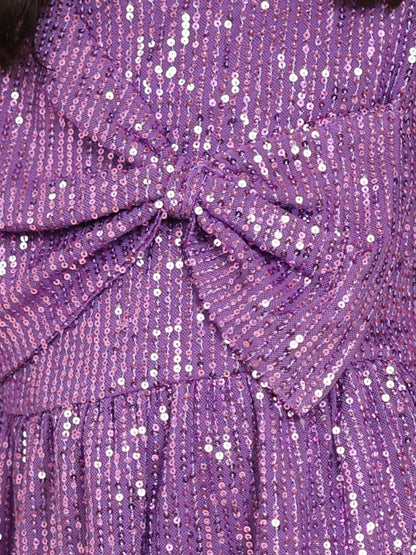 Purple Dazzle: Sequin Bow Dress with Coordinating Hairband