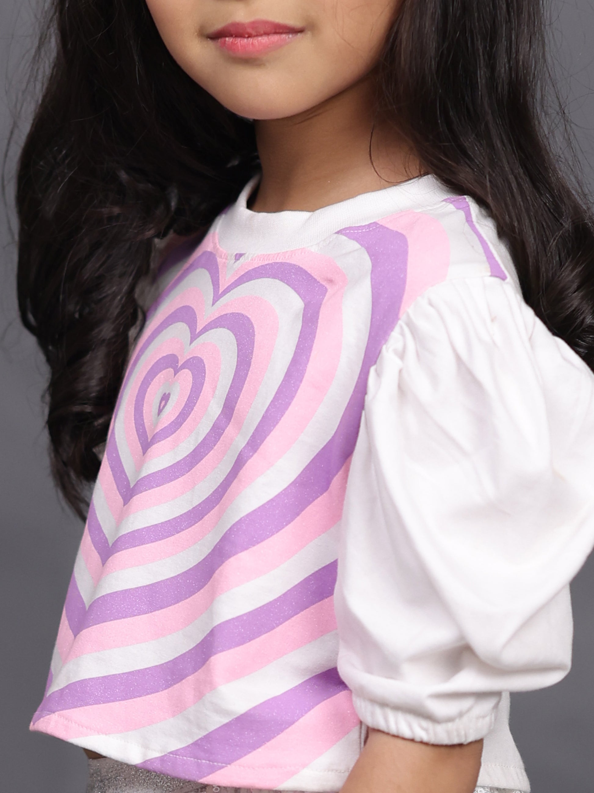 Little Carrot Premium Heart Print Lavender Crop Top And Pant Set Of 2, , premium kids' wear for girls, size 3-4-years.