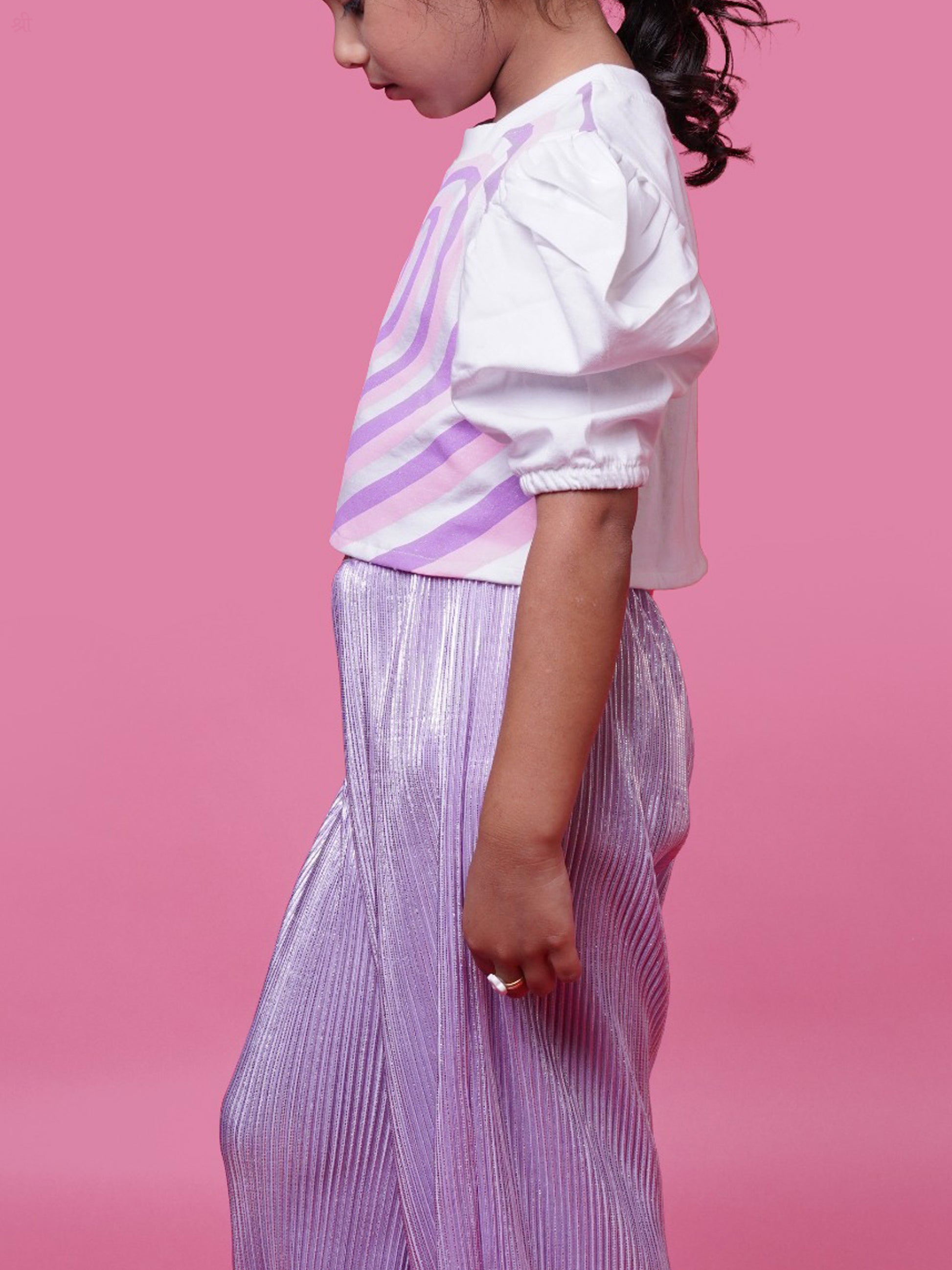 Little Carrot Premium Heart Print Lavender Crop Top And Pant Set Of 2, , premium kids' wear for girls, size 5-6-years.