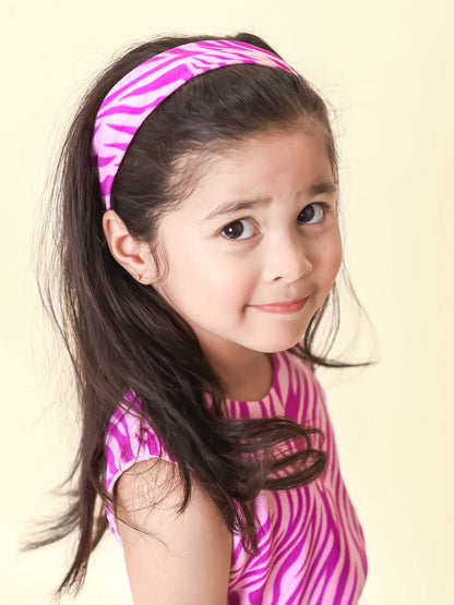 Wholesale Purple Zebra Print Co-ord Set – Overlap Top, Flared Pants & Matching Hairband