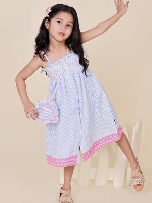 Little Carrot Cotton Strap Dress With Sling Bag, Beach Dresses, premium kids' wear for girls, size 2-3-years.