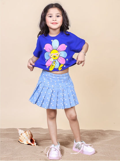 Little Carrot Daisy Printed Skort Set, Co ord Set, premium kids' wear for girls, size 4-5-years.