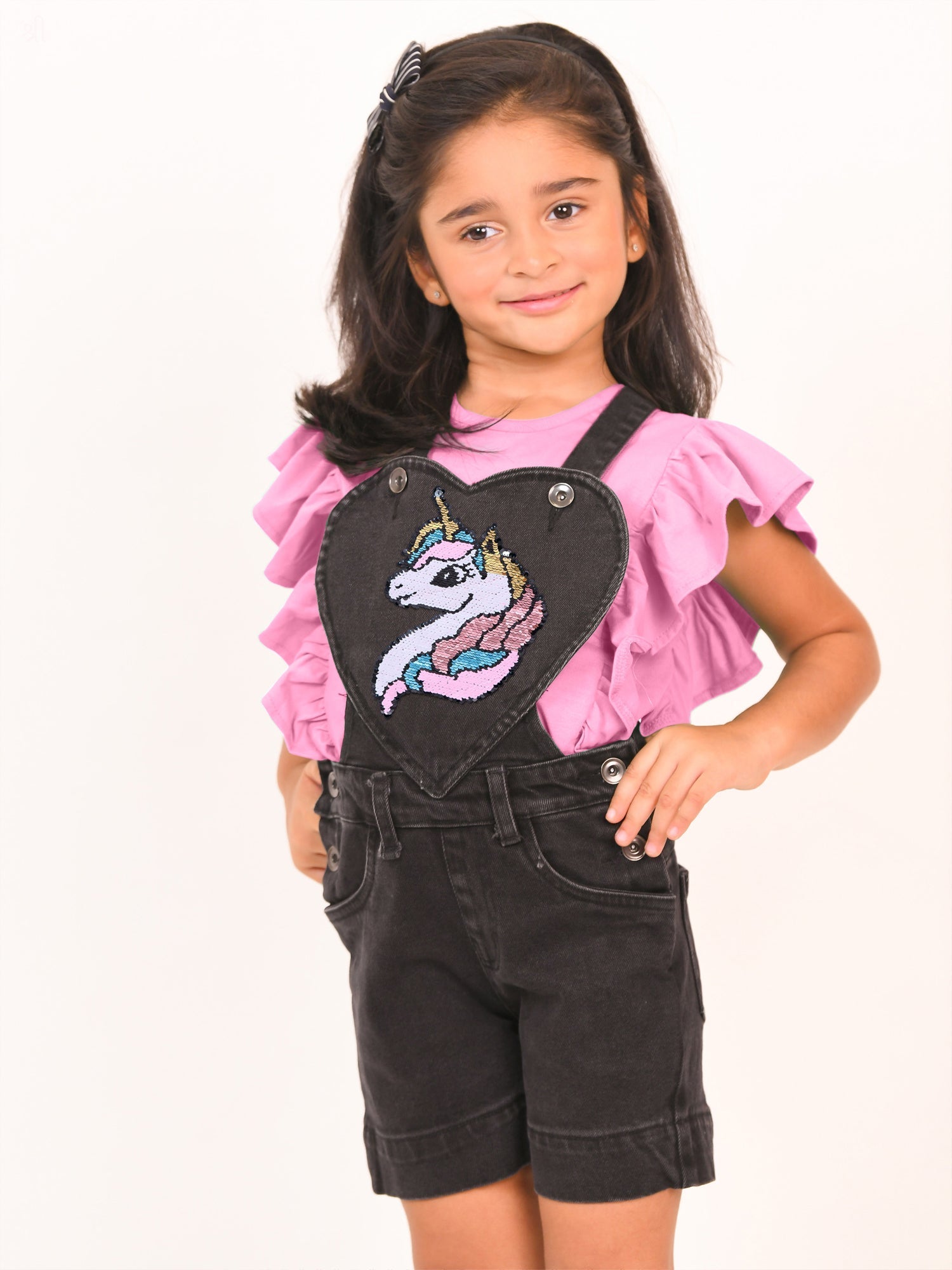 Little Carrot Denim Heart Dungaree With T Shirt, Co ord Set, premium kids' wear for girls, size 4-5-years.