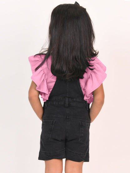 Little Carrot Denim Heart Dungaree With T Shirt, , premium kids' wear for girls, size 5-6-years.
