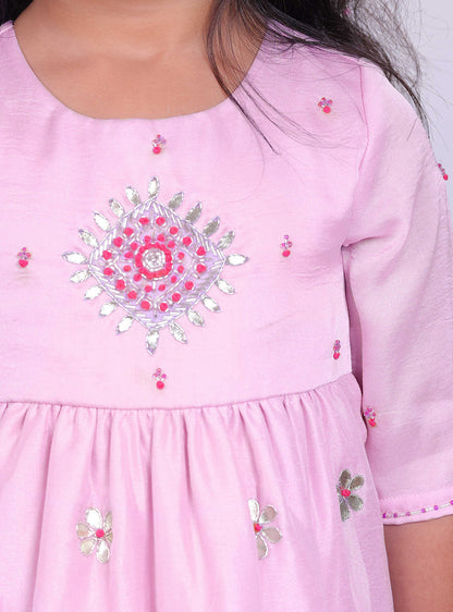 Little Carrot Girls Hand Embroidered Kurta Set With Dhoti Pants, , premium kids' wear for girls, size 4-5-years.