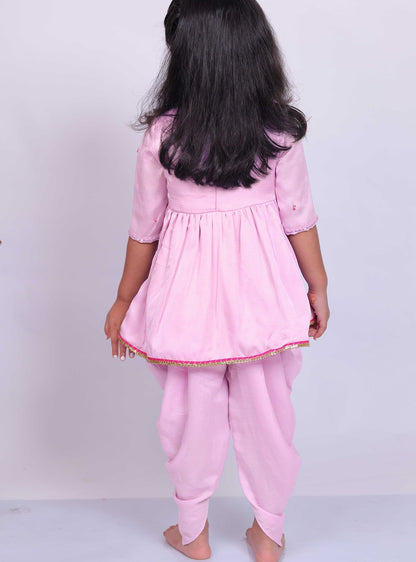 Little Carrot Girls Hand Embroidered Kurta Set With Dhoti Pants, , premium kids' wear for girls, size 6-7-years.