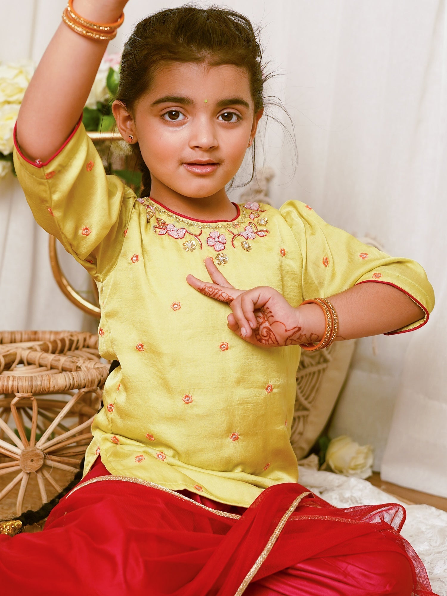 Little Carrot Girls Handwork Embellished Kurta With Patiala Pants Set With Dupatta, , premium kids' wear for girls, size 3-4-years.