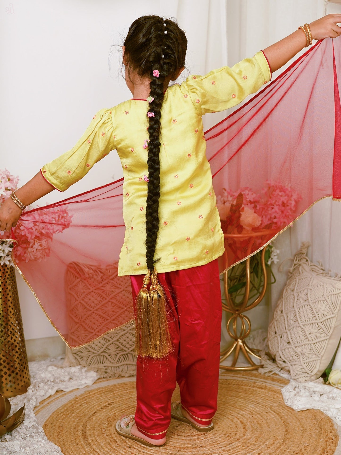 Little Carrot Girls Handwork Embellished Kurta With Patiala Pants Set With Dupatta, , premium kids' wear for girls, size 4-5-years.