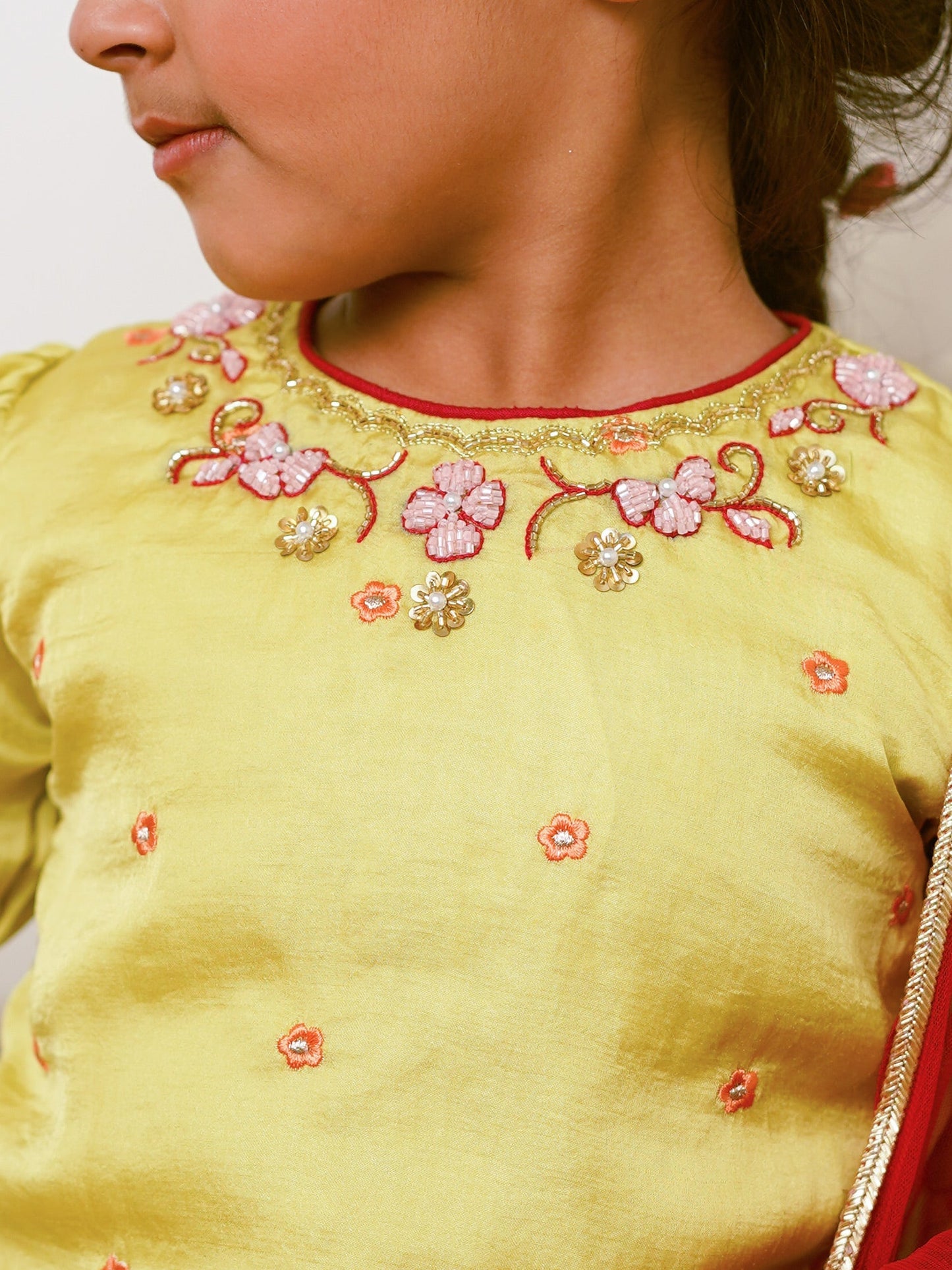 Little Carrot Girls Handwork Embellished Kurta With Patiala Pants Set With Dupatta, , premium kids' wear for girls, size 5-6-years.