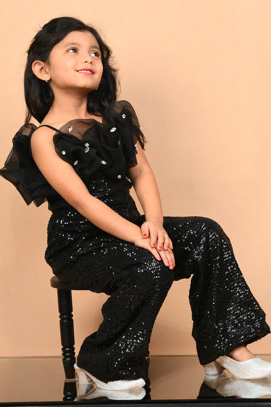 Little Carrot Girls Partywear Sequin Jumpsuit Embellished With Hand Tucked Stones, , premium kids' wear for girls, size 2-3 Years.