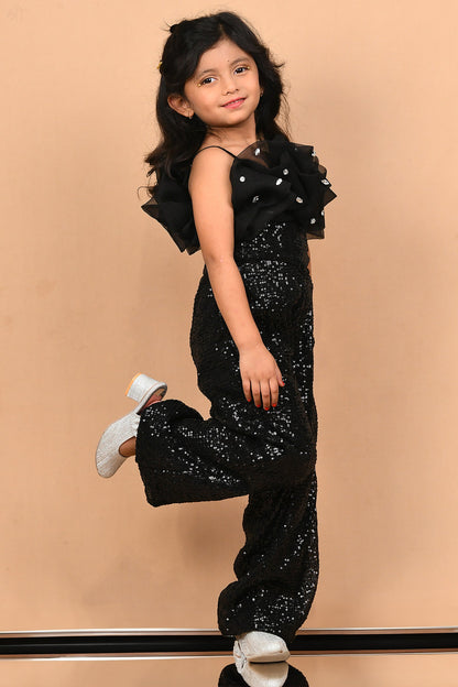 Little Carrot Girls Partywear Sequin Jumpsuit Embellished With Hand Tucked Stones, , premium kids' wear for girls, size 6-7 Years.