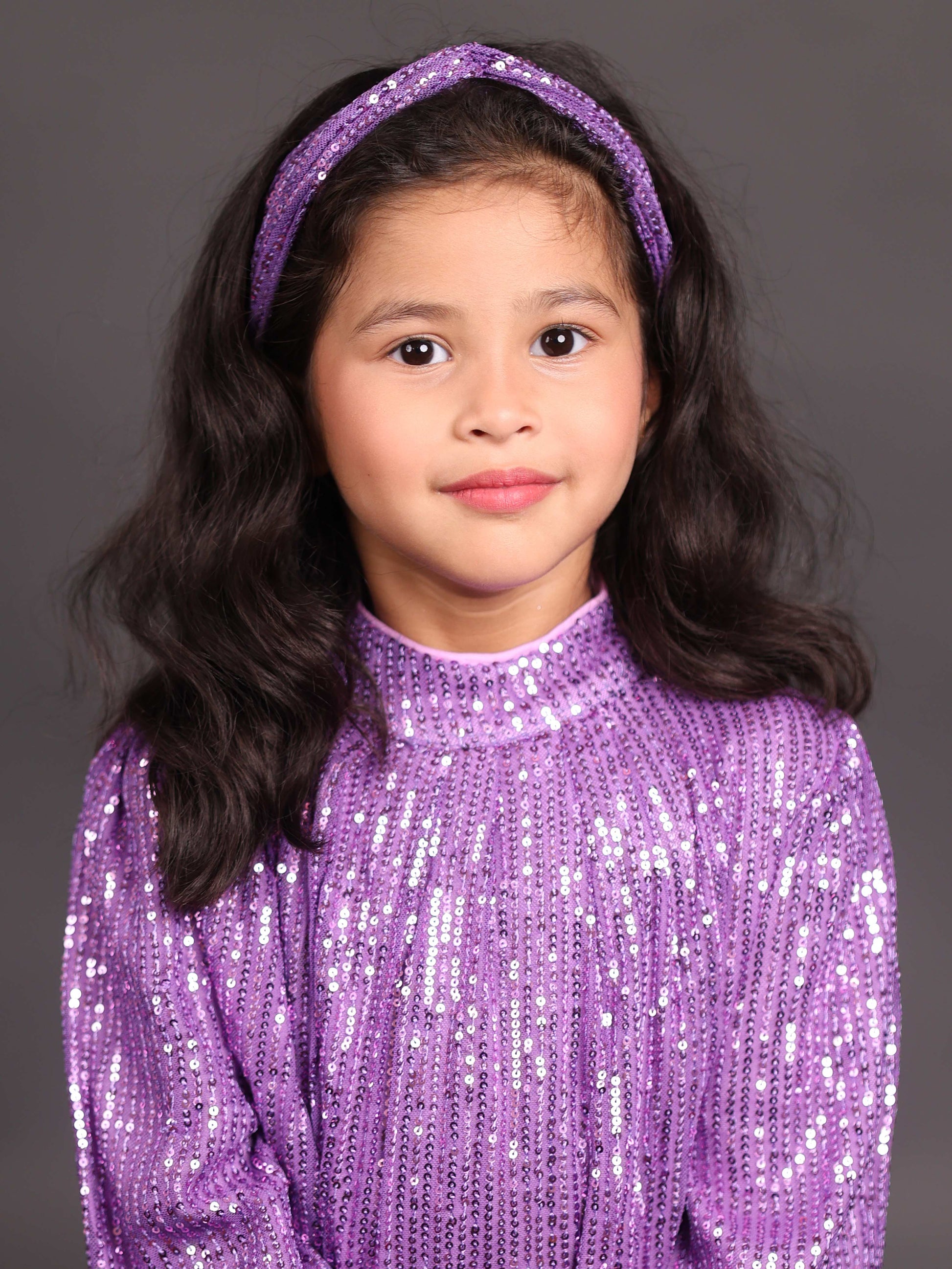 Little Carrot Glamorous Purple Sequin Party Dress With Full Sleeves, , premium kids' wear for girls, size purple.