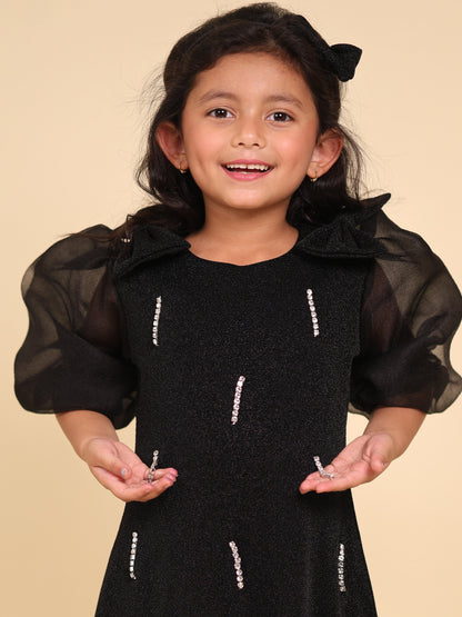 Little Carrot Moonlight Black A Line Party Dress With Rhinestone Highlights, Autumn, premium kids' wear for girls, size 4-5-years.