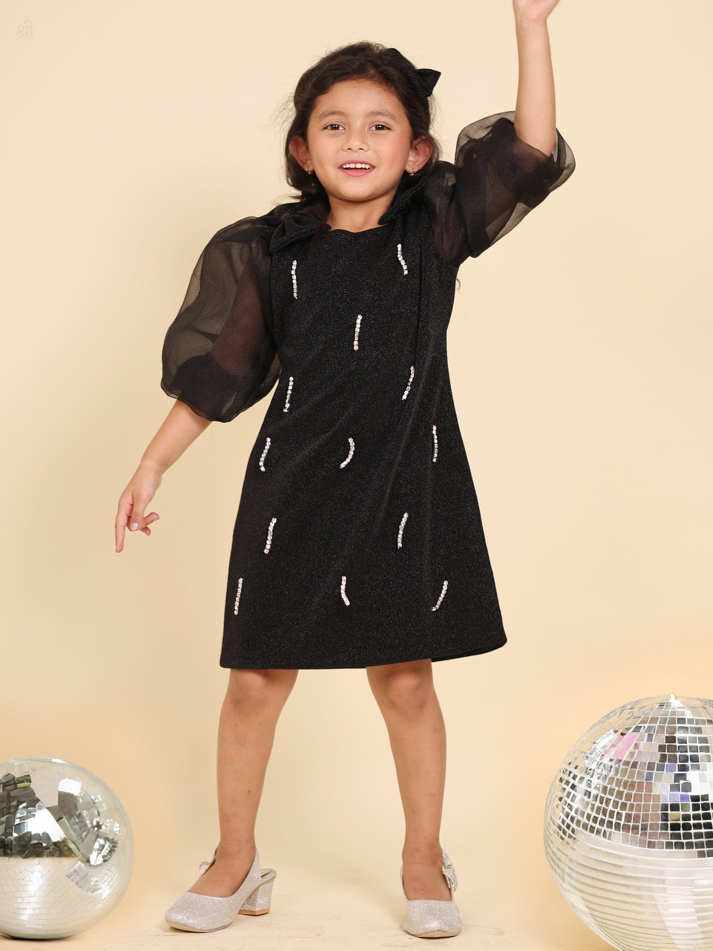 Little Carrot Moonlight Black A Line Party Dress With Rhinestone Highlights, , premium kids' wear for girls, size 5-6-years.