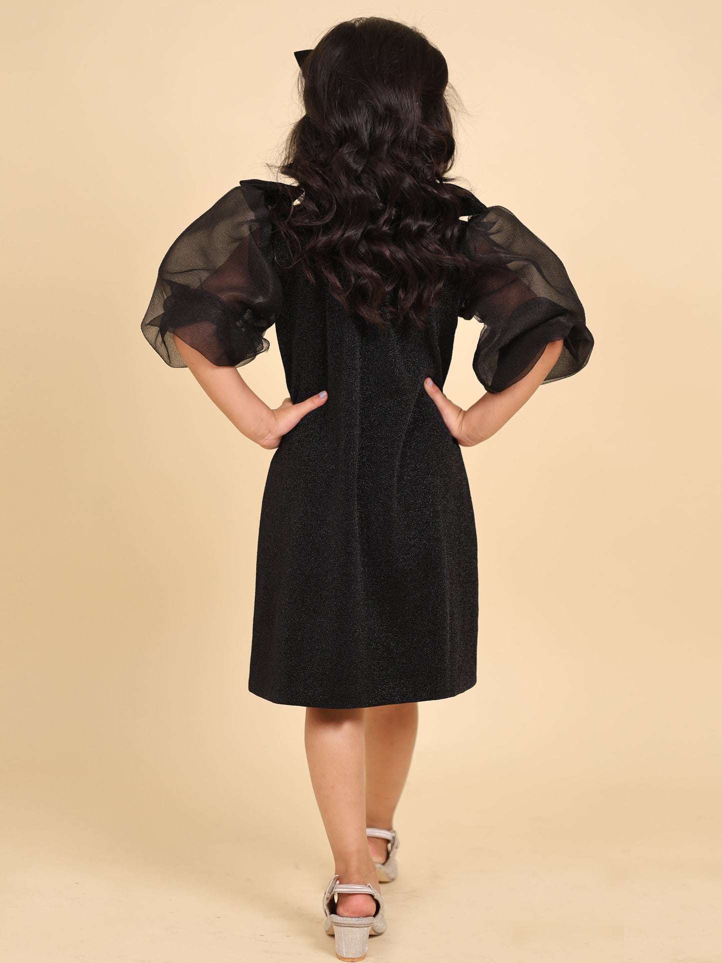 Little Carrot Moonlight Black A Line Party Dress With Rhinestone Highlights, , premium kids' wear for girls, size 6-7-years.