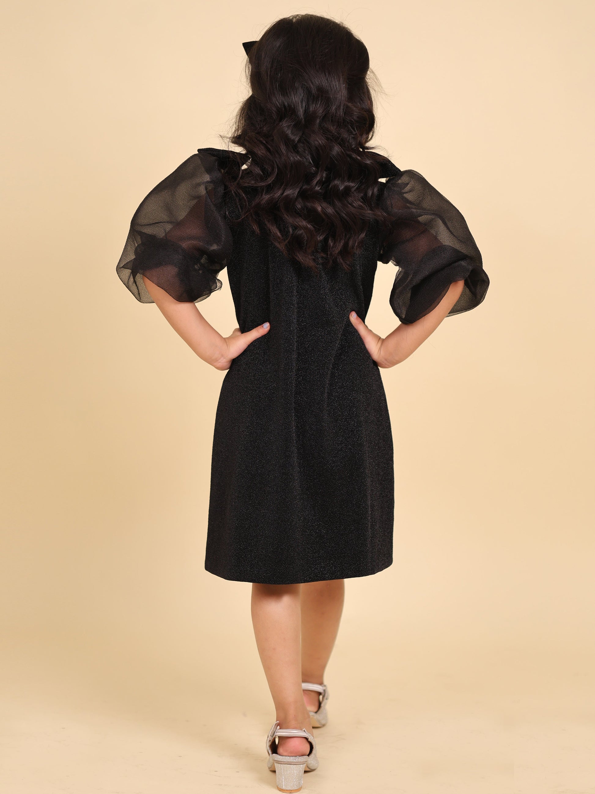 Little Carrot Moonlight Black A Line Party Dress With Rhinestone Highlights, , premium kids' wear for girls, size 6-7-years.