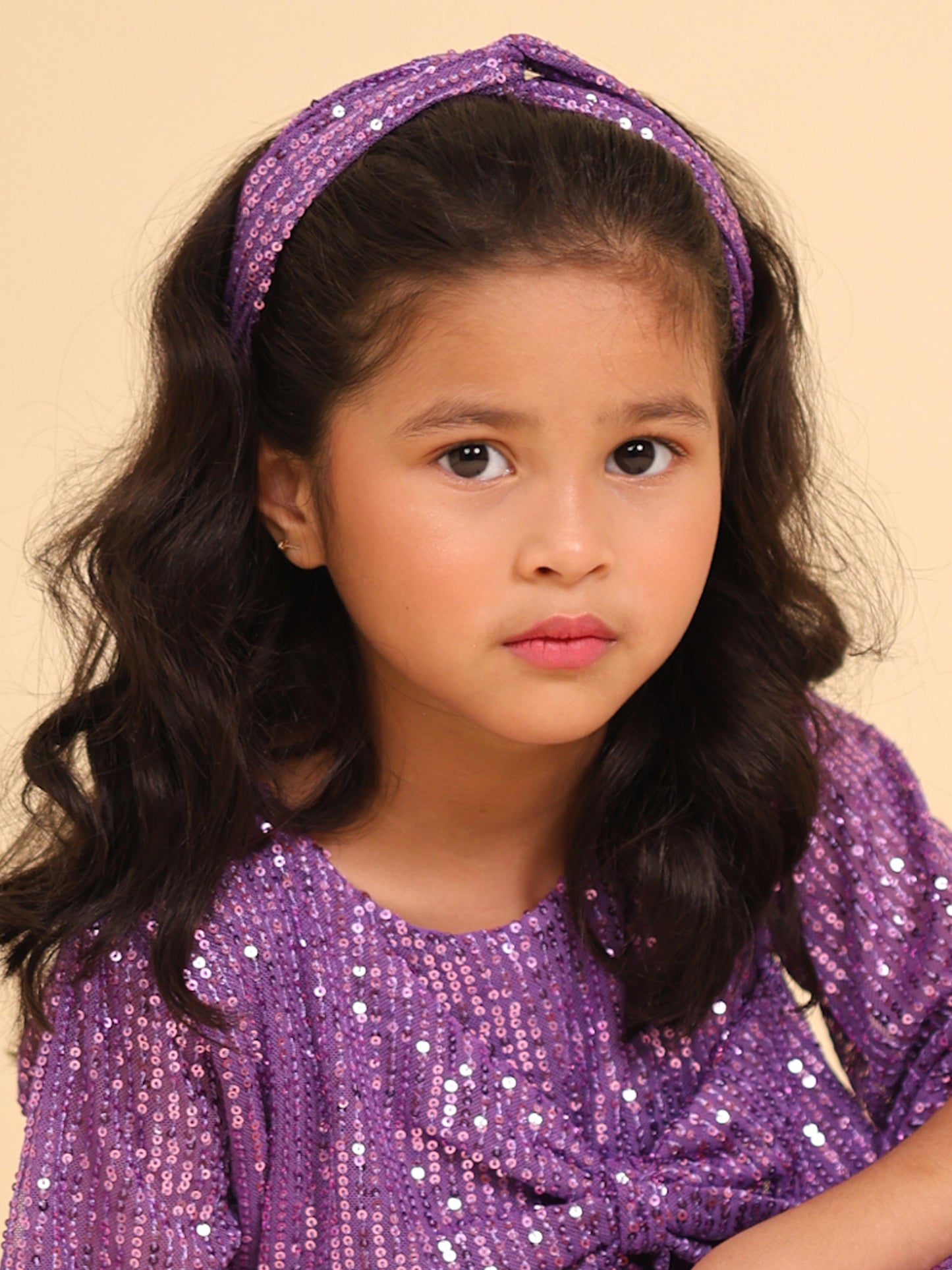 Little Carrot Premium Bow Sequin Dress with Matching Hair Band