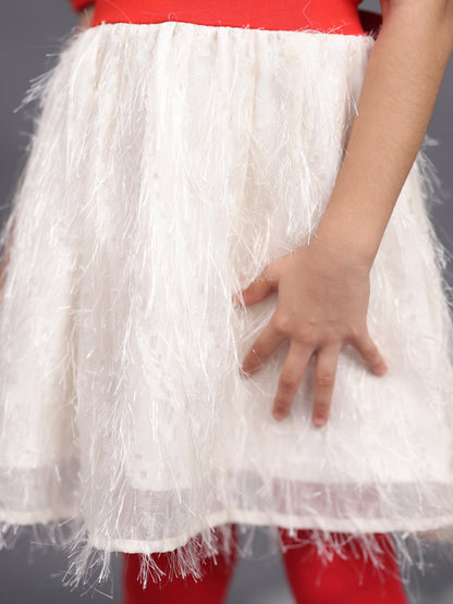 Little Carrot Red Festive Dress With Poppy Necklace Print, , premium kids' wear for girls, size 5-6-years.