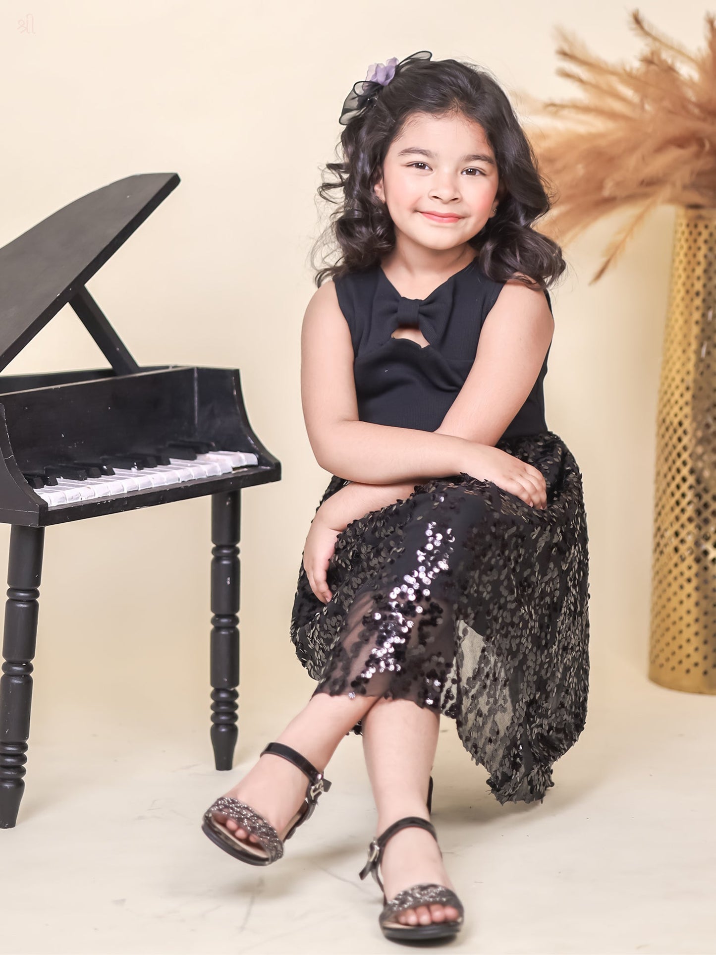 Little Carrot Sequin Embellished Rib Dress, Cotton, premium kids' wear for girls, size 3-4-years.