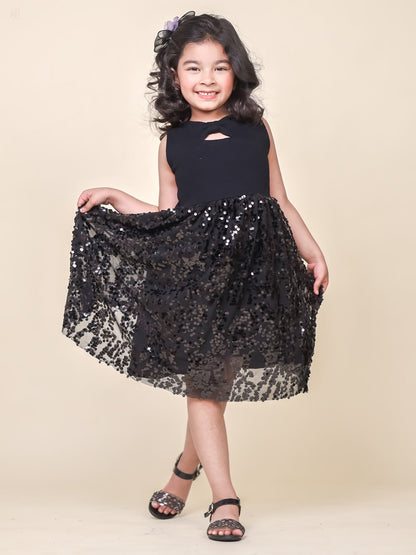 Little Carrot Sequin Embellished Rib Dress, , premium kids' wear for girls, size 4-5-years.