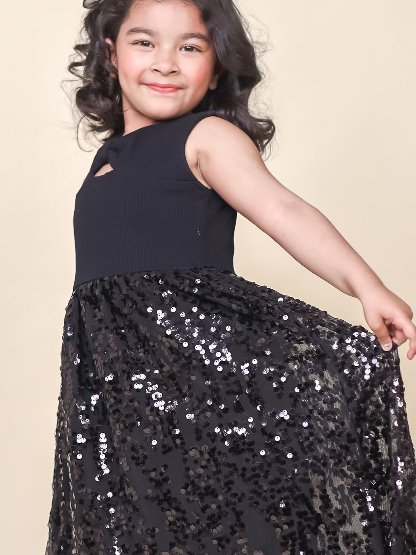 Little Carrot Sequin Embellished Rib Dress, , premium kids' wear for girls, size 6-7-years.