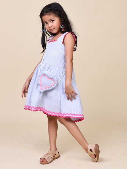 Little Carrot Summer Cotton Dress With Sling Bag, Back Tie up, premium kids' wear for girls, size 2-3-years.